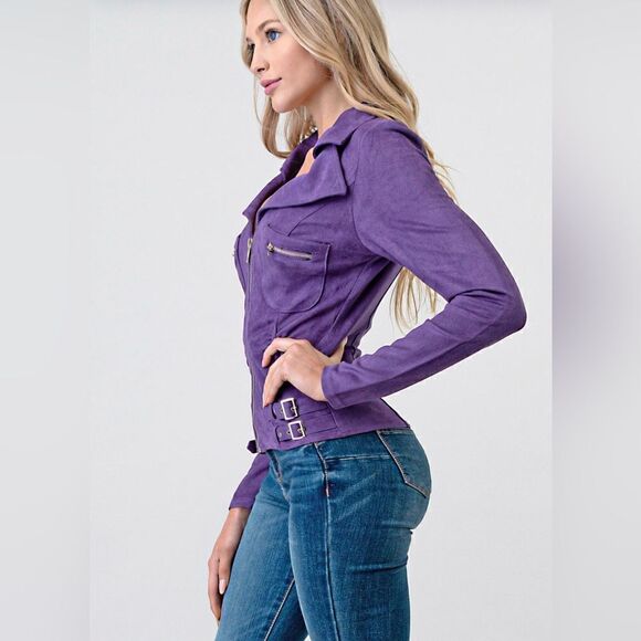 Suede Long Sleeve Buckle Jacket - Picture 2 of 4